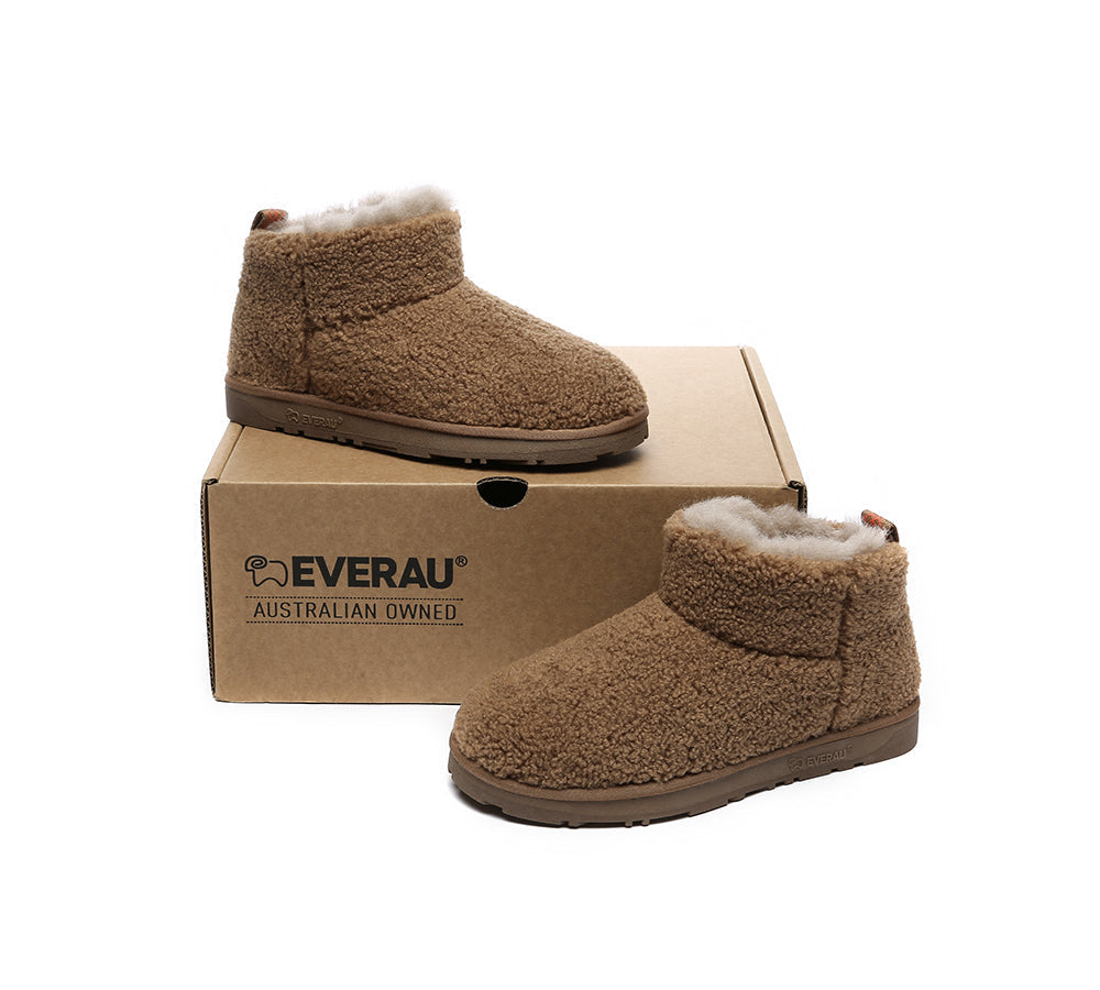 EVERAU UGG Sheepskin Wool Plush Ankle Boots Ultra Teddycozy