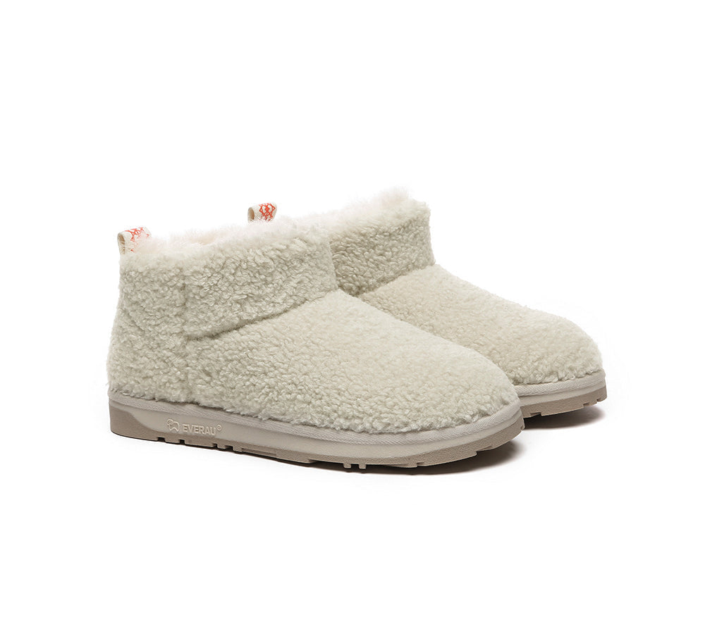 EVERAU UGG Sheepskin Wool Plush Ankle Boots Ultra Teddycozy