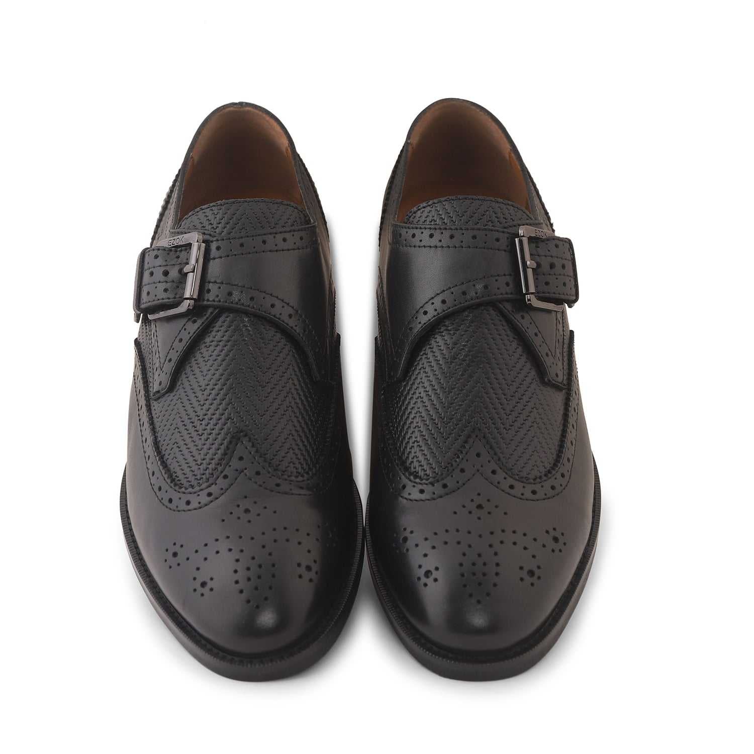 Ezok Men Black Single Strap Monk Shoes