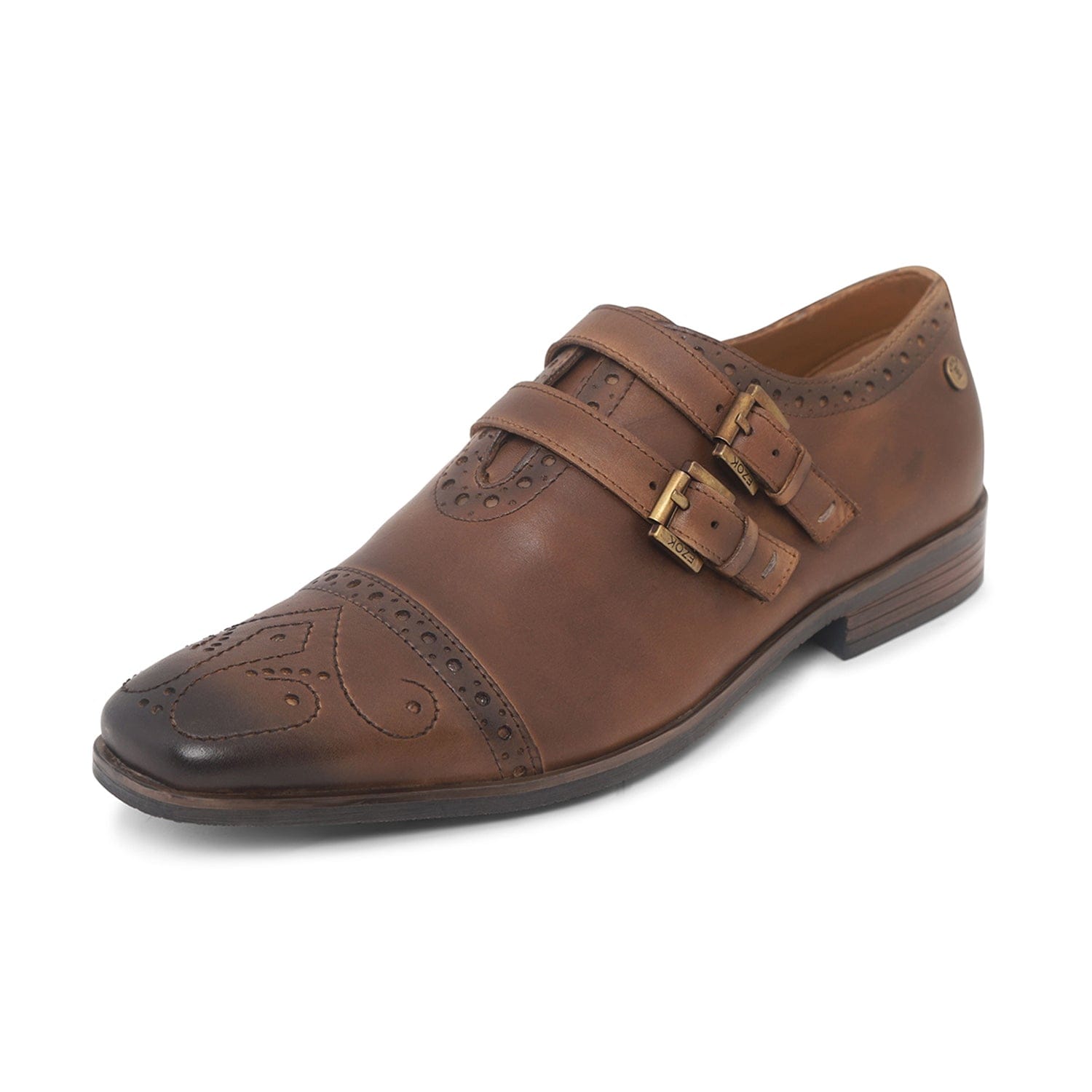 Ezok Men Brown Double Monk Strap Shoes