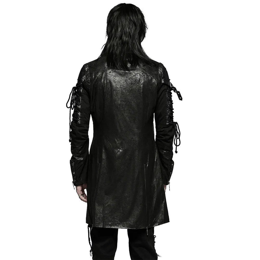 Gothic Trench Coat with Lacing and Zip Detail for Men