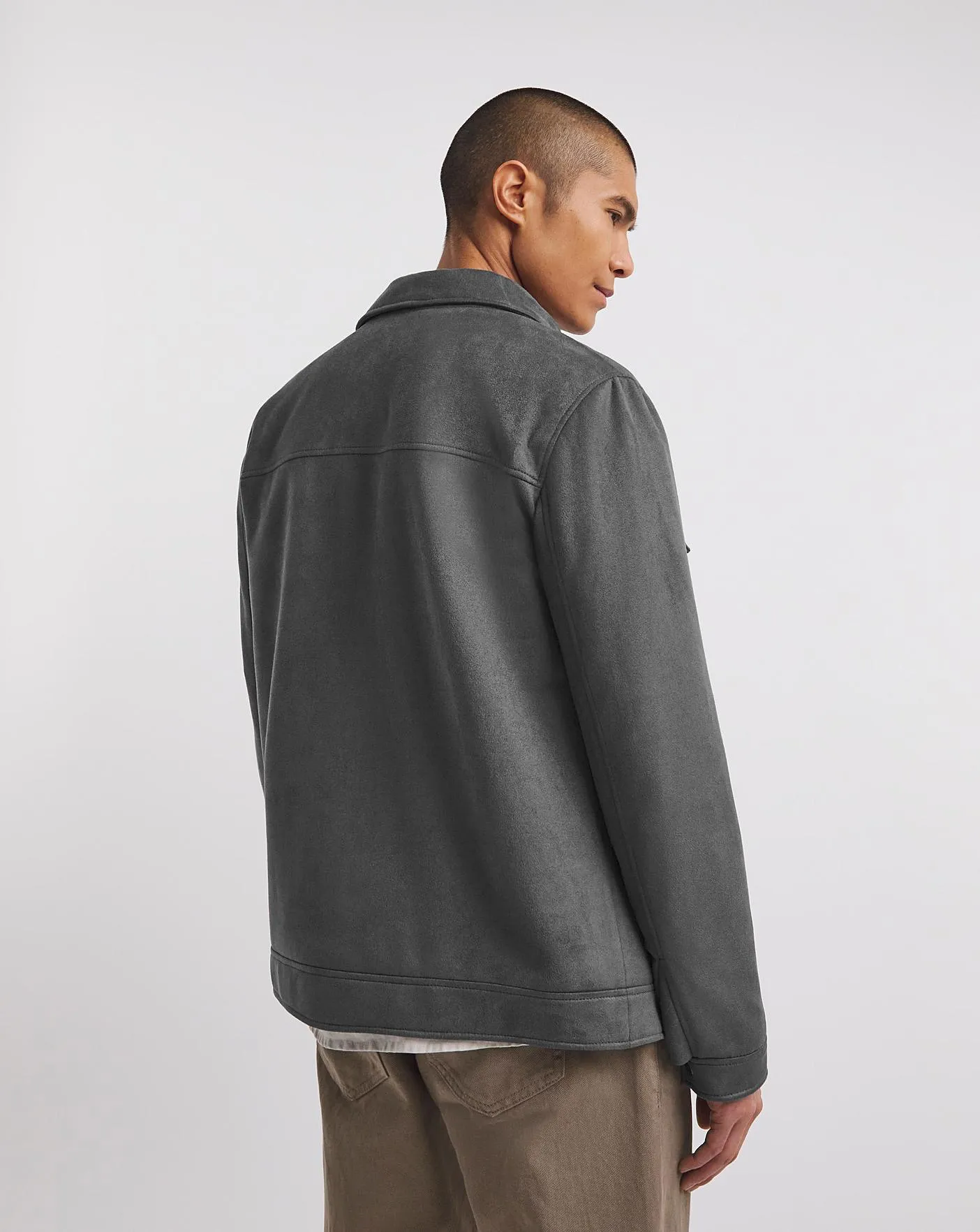 Grey Faux Suede Zip Jacket