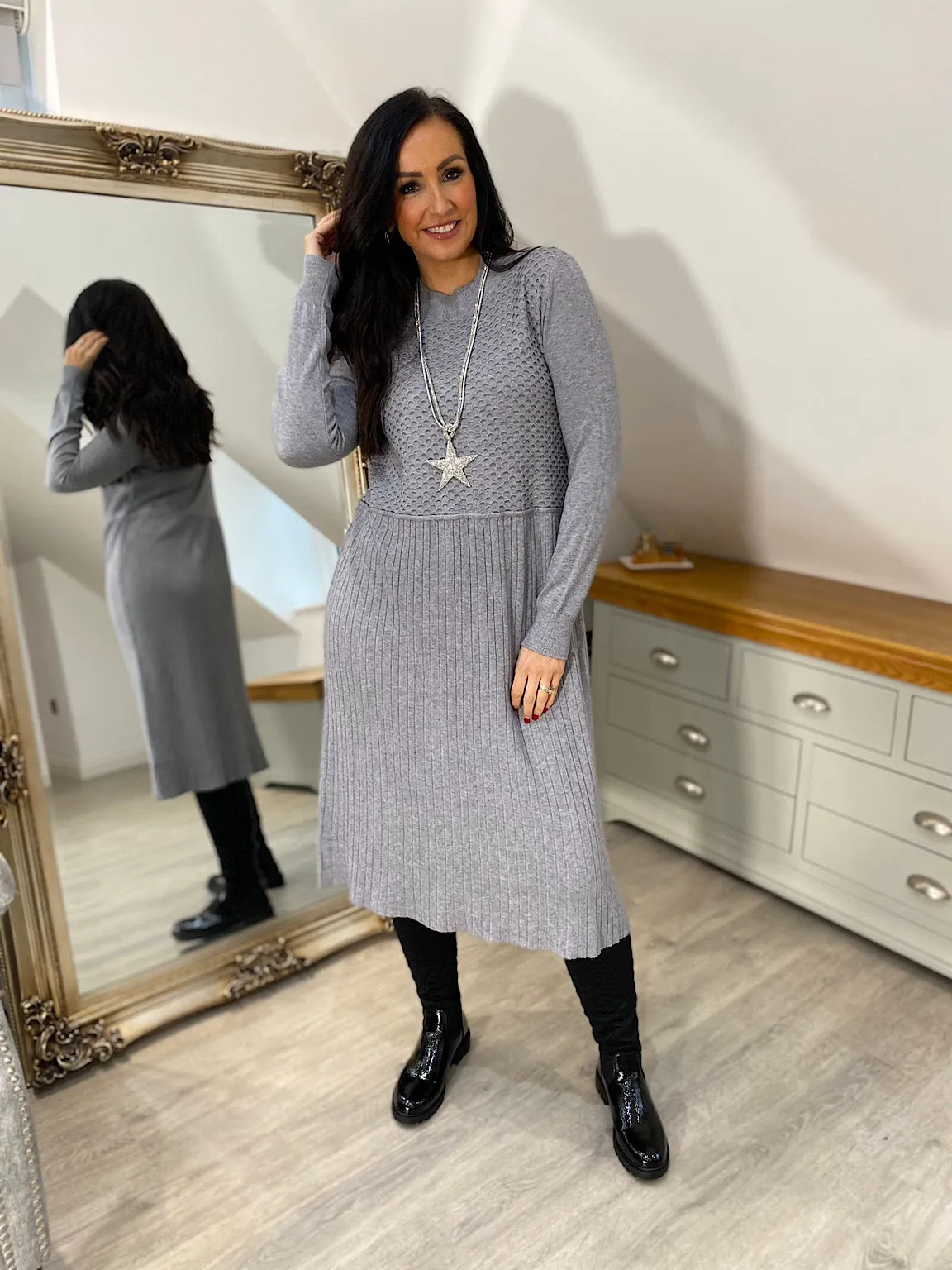 Grey Multi Texture Knit Dress Chelsea