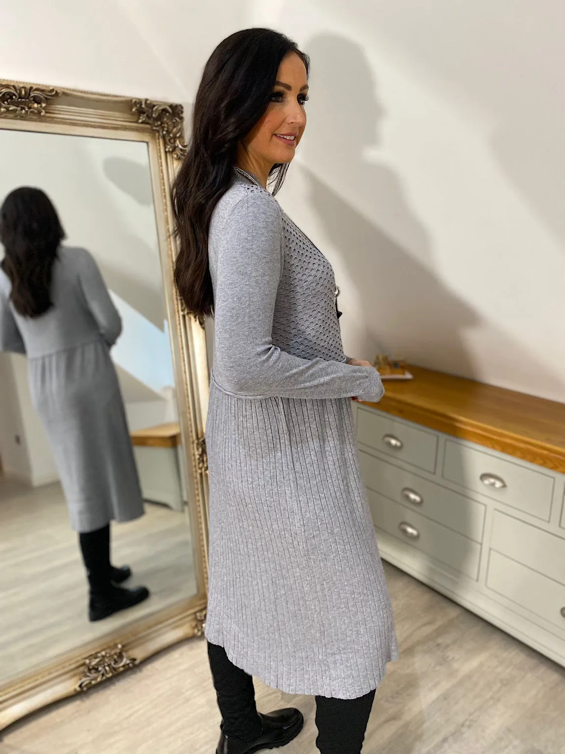 Grey Multi Texture Knit Dress Chelsea