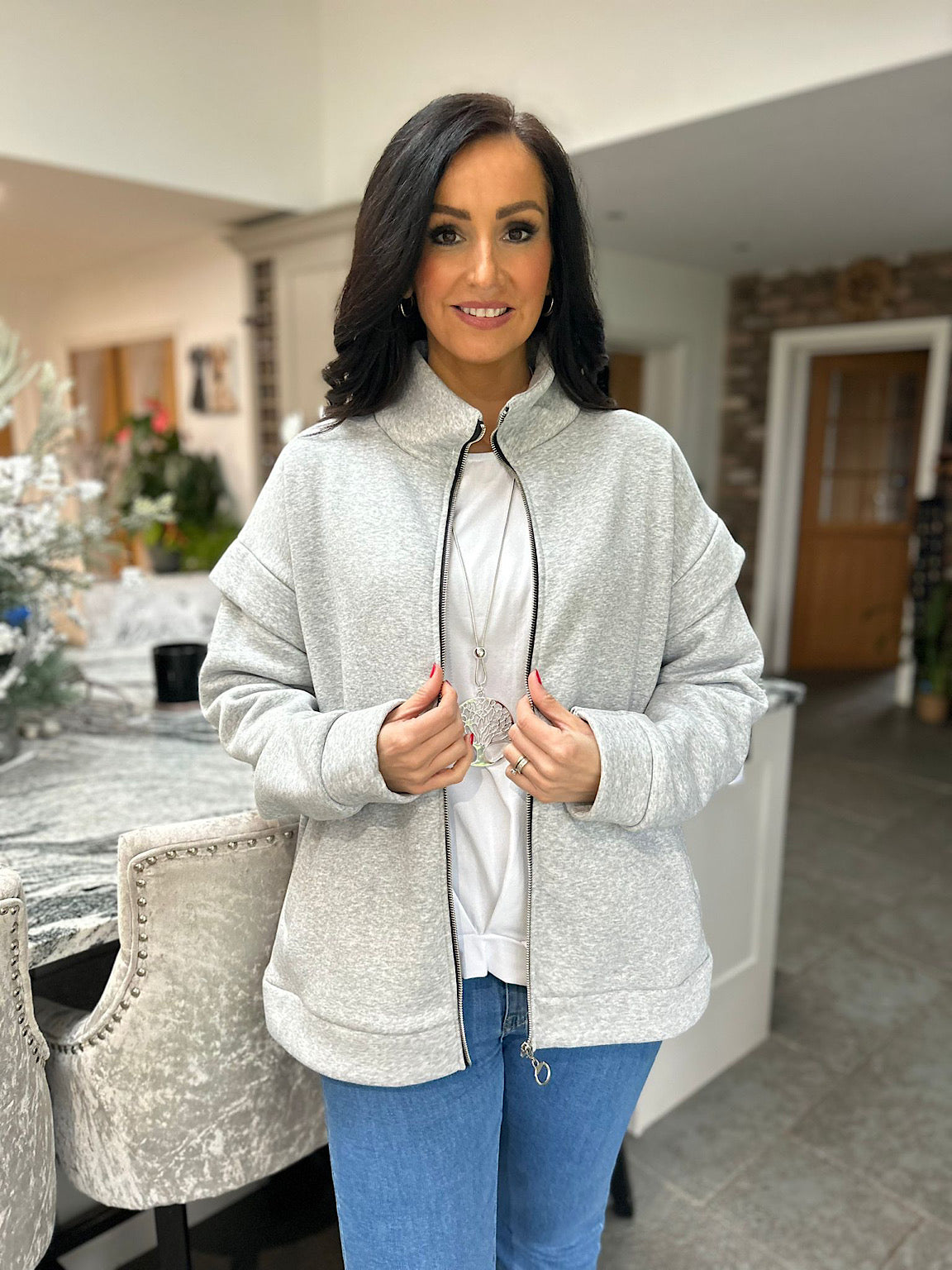 Grey Ruched Sleeve Jacket Tess