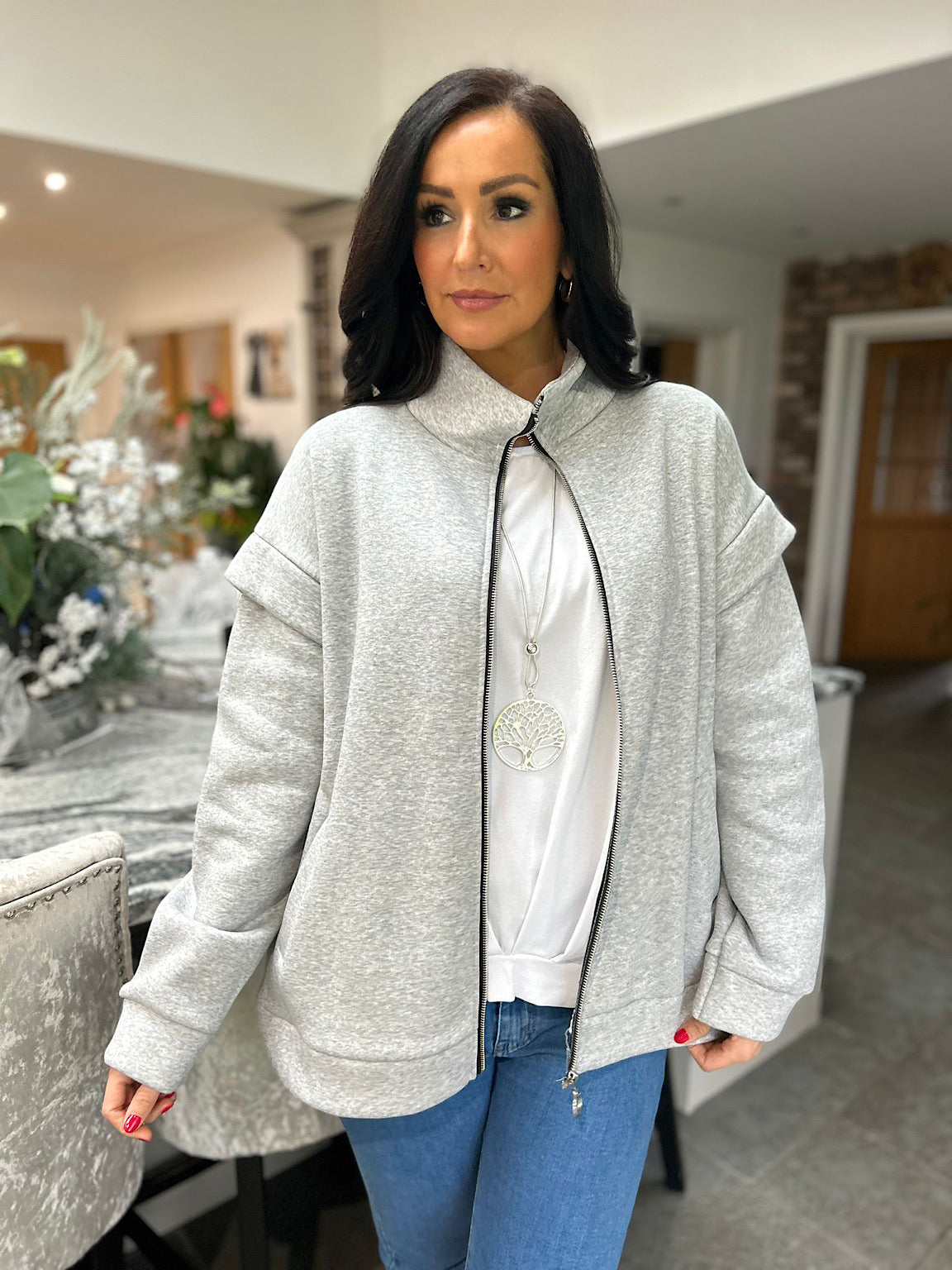 Grey Ruched Sleeve Jacket Tess