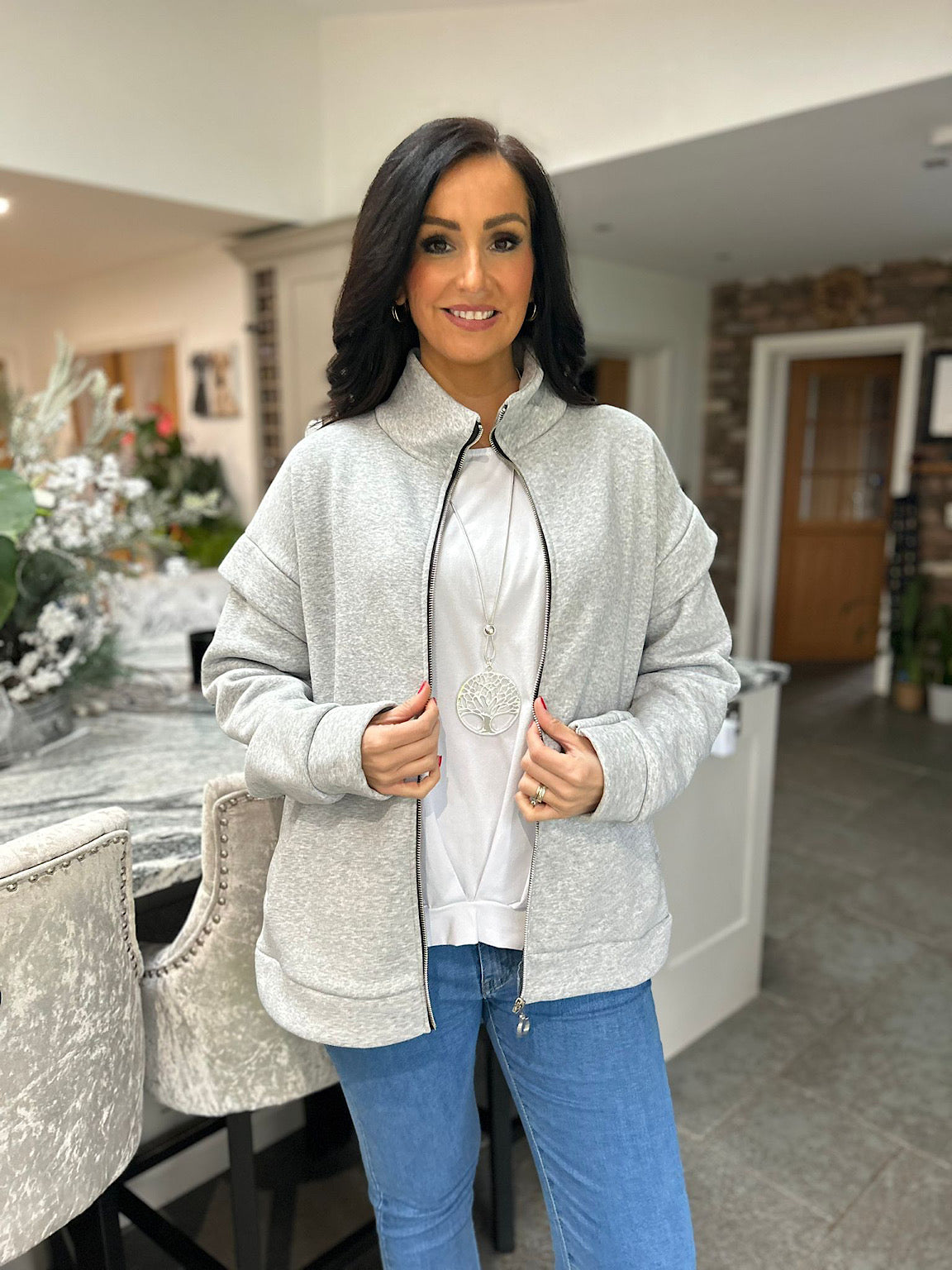 Grey Ruched Sleeve Jacket Tess