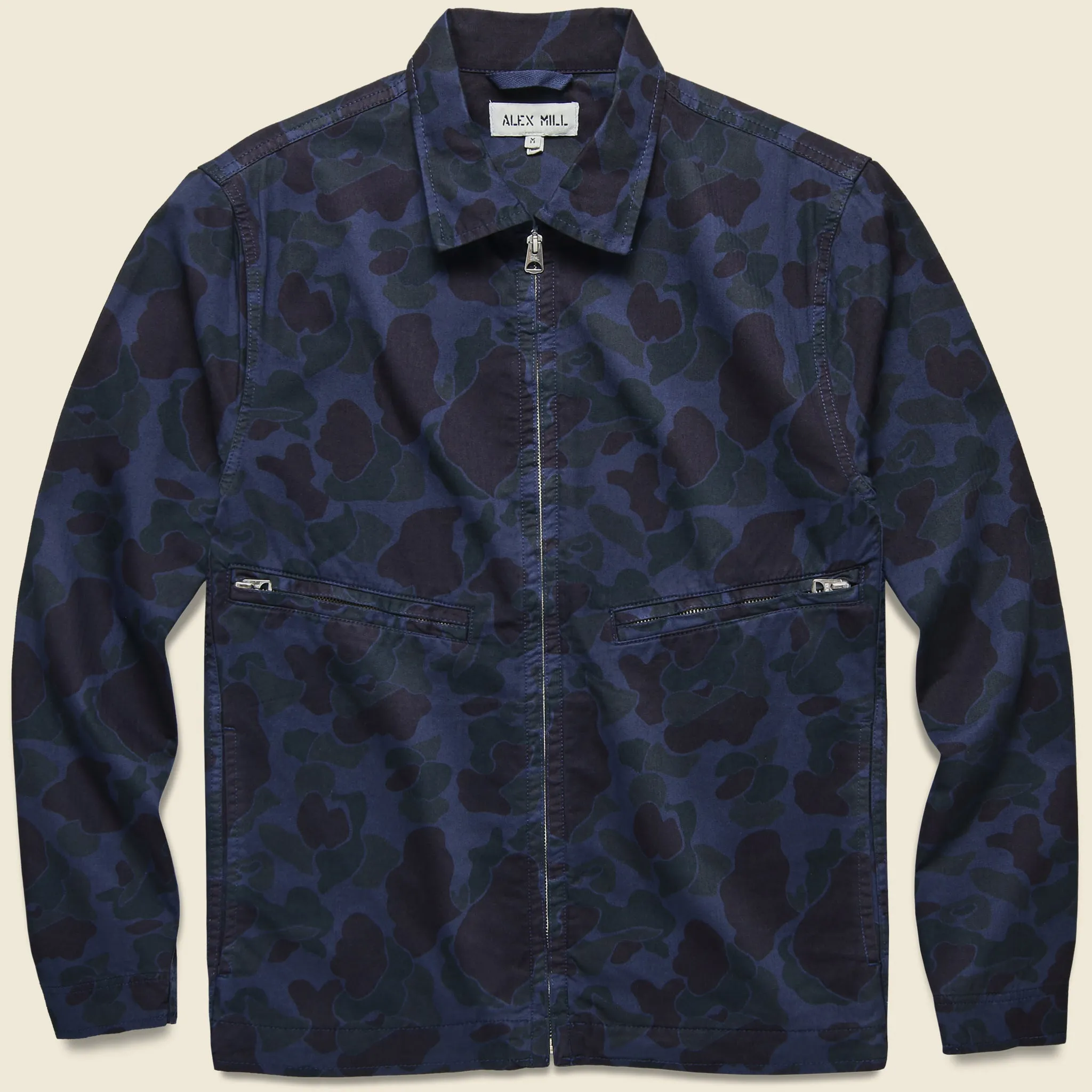 Herringbone Camo Zip Jacket - Navy