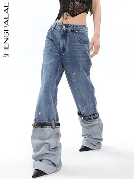 High-quality Patchwork Jeans American Minority Unique High Street Denim Pants Trousers 2023 Spring Y2k Clothes 5R1296