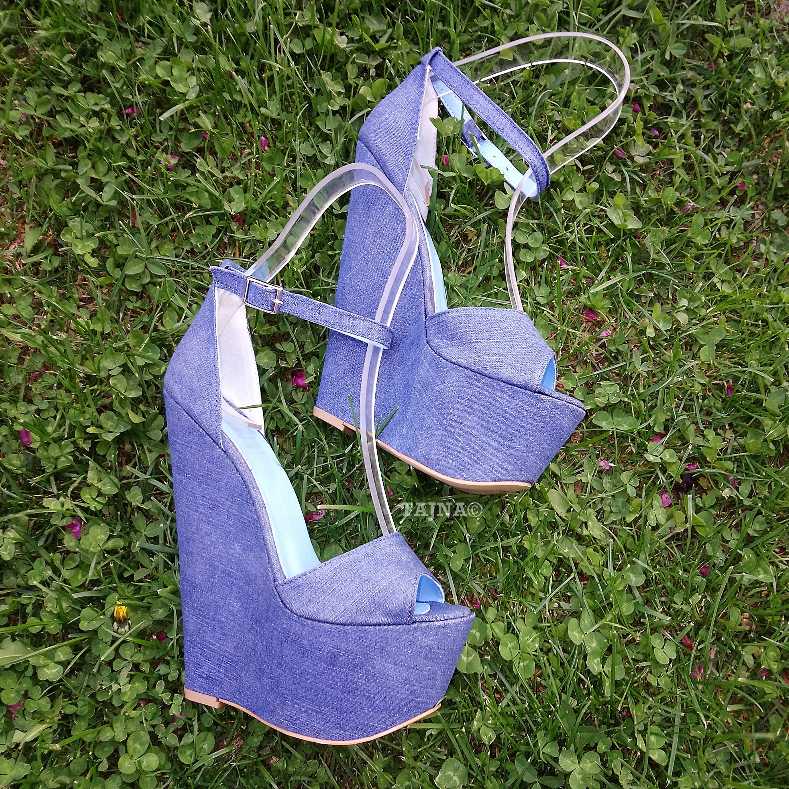 Jean Denim  High Heel Ankle Strap Wedge Shoes