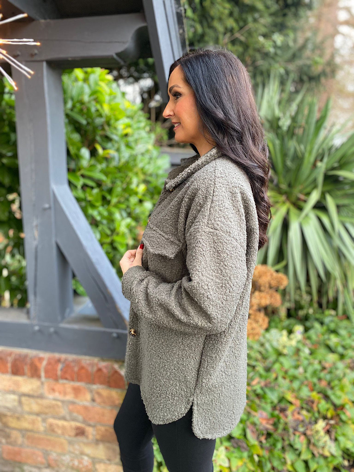 Khaki Boucle Double Pocket Jacket Sadie