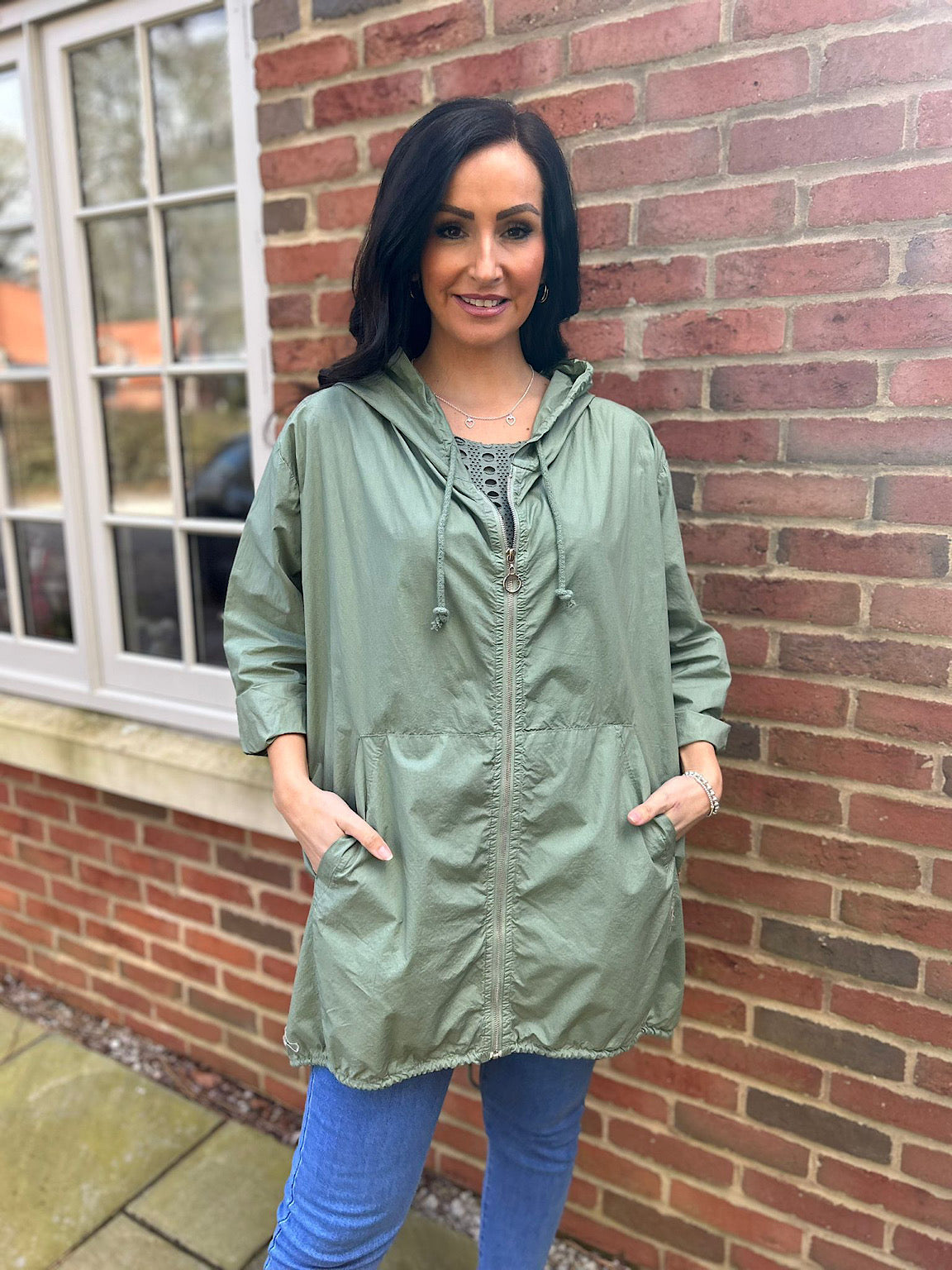 Khaki Lightweight Drawstring Jacket Jemma