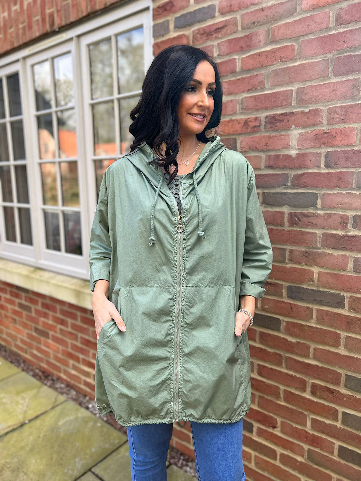 Khaki Lightweight Drawstring Jacket Jemma