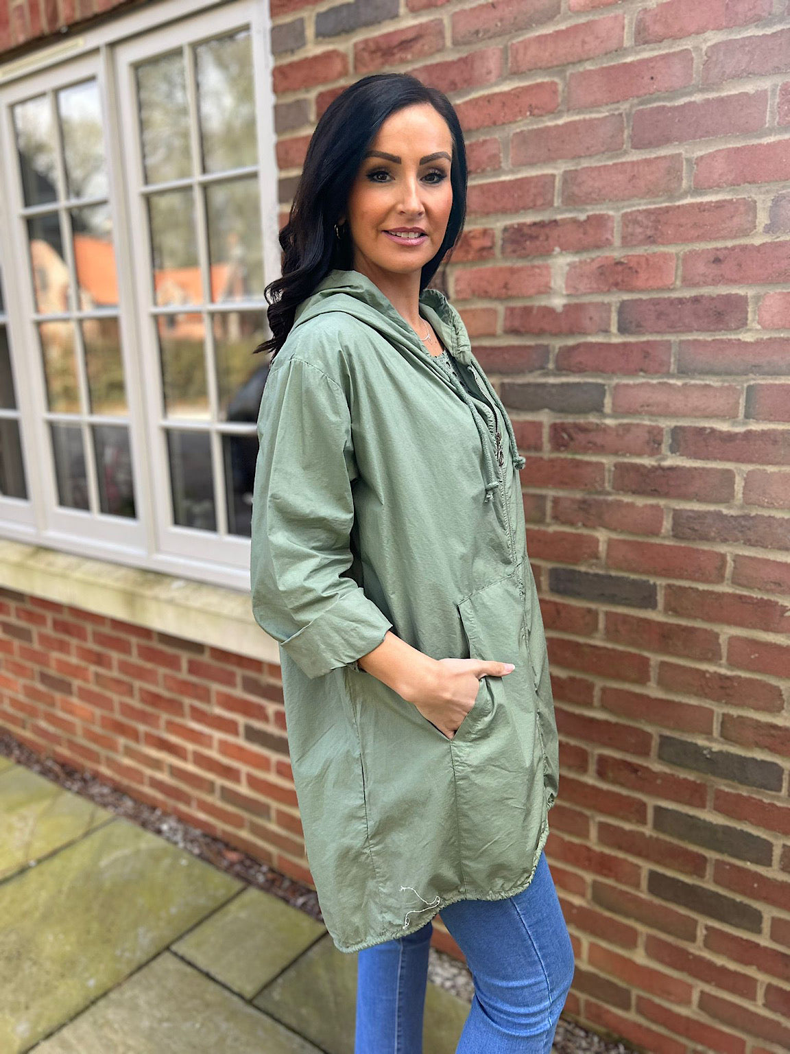 Khaki Lightweight Drawstring Jacket Jemma