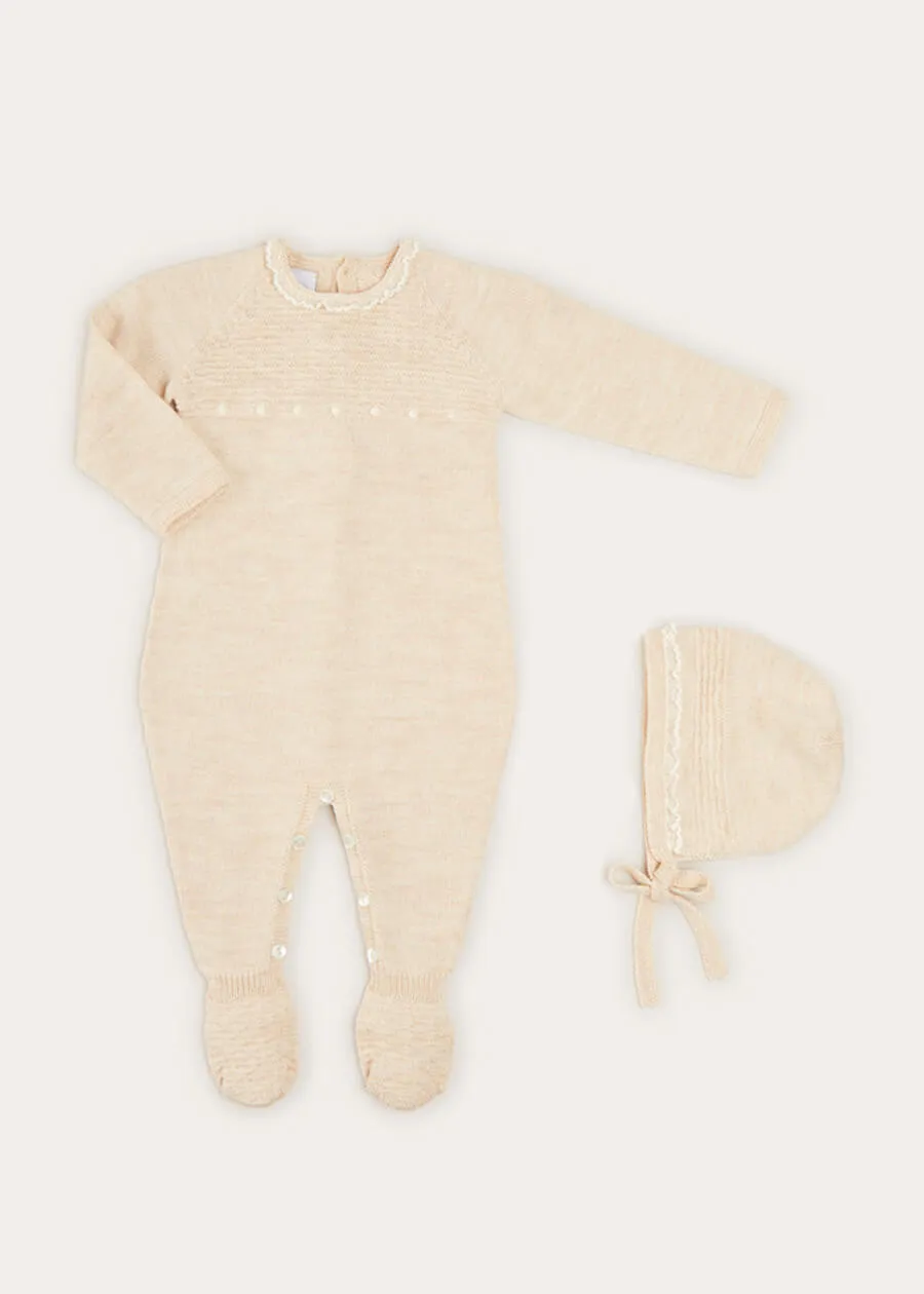 Knitted Lace Trim 2 Piece Set In Beige (1-6mths)