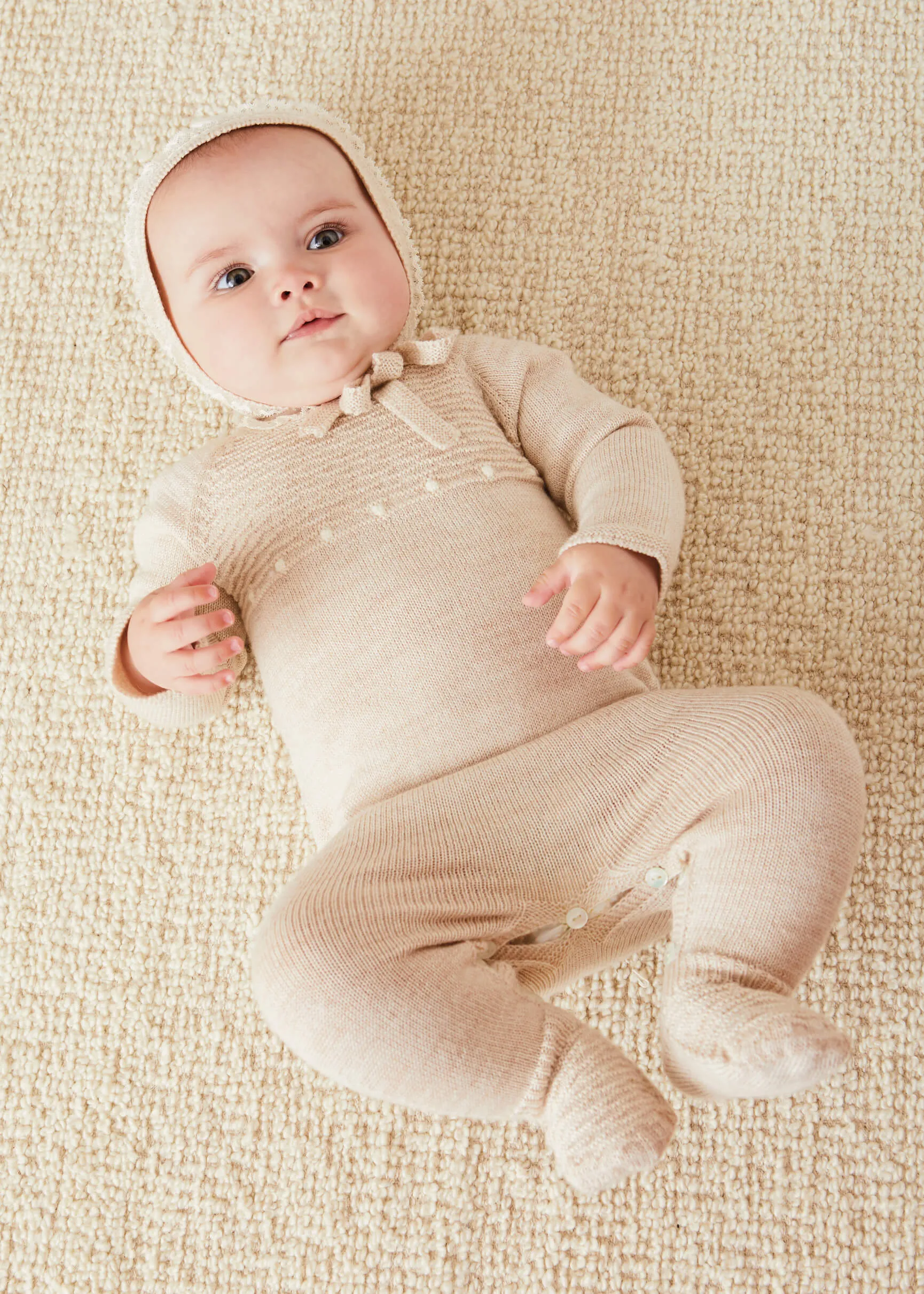 Knitted Lace Trim 2 Piece Set In Beige (1-6mths)