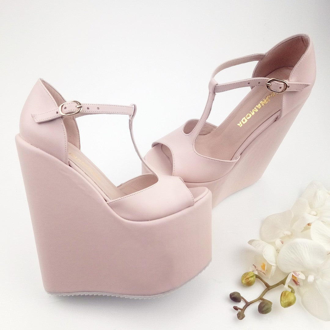 Light Pink  Mary Jane High Heel Wedding Wedge Shoes