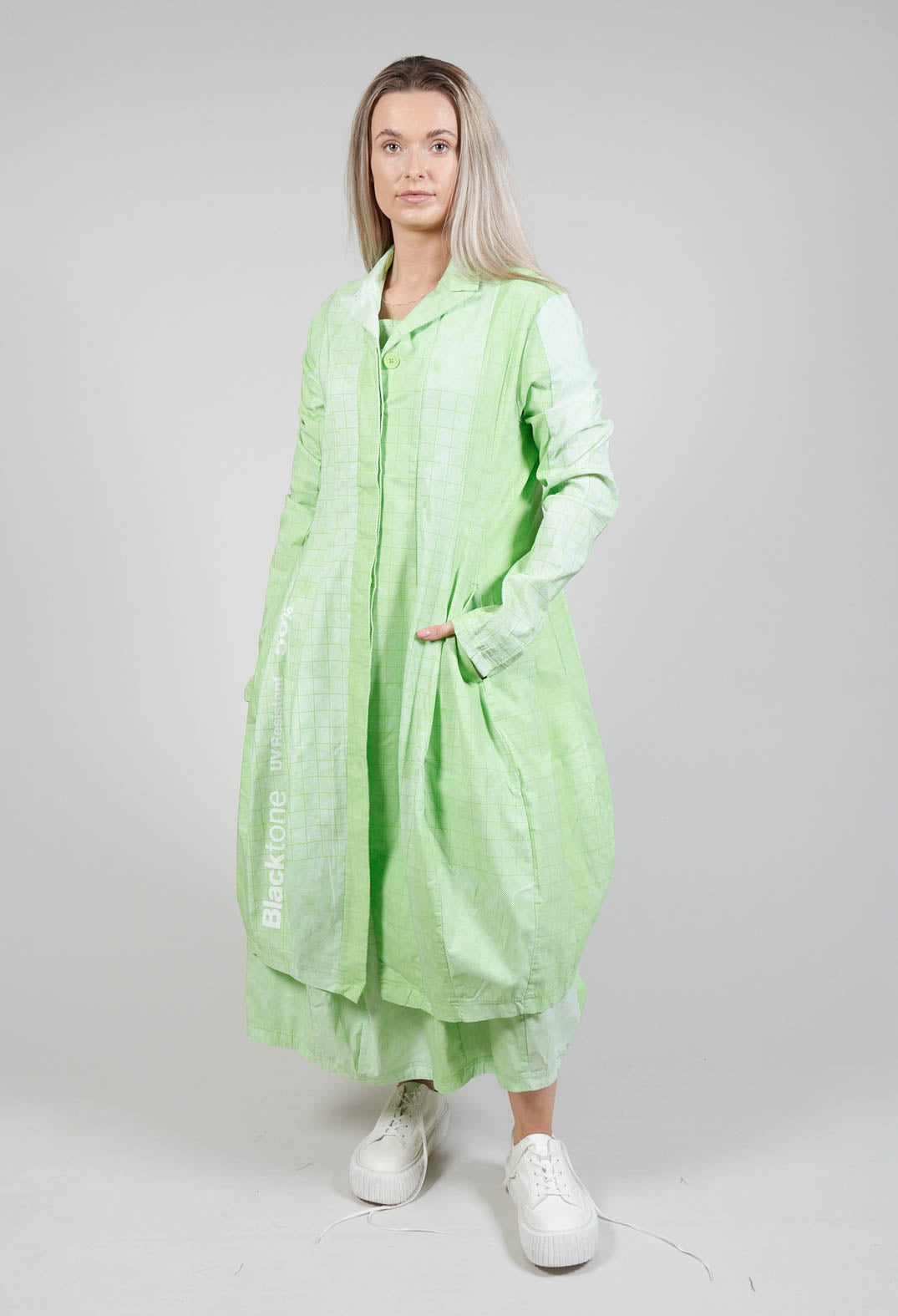 Lightweight Coat with Tulip Hem in Placed Lime Print