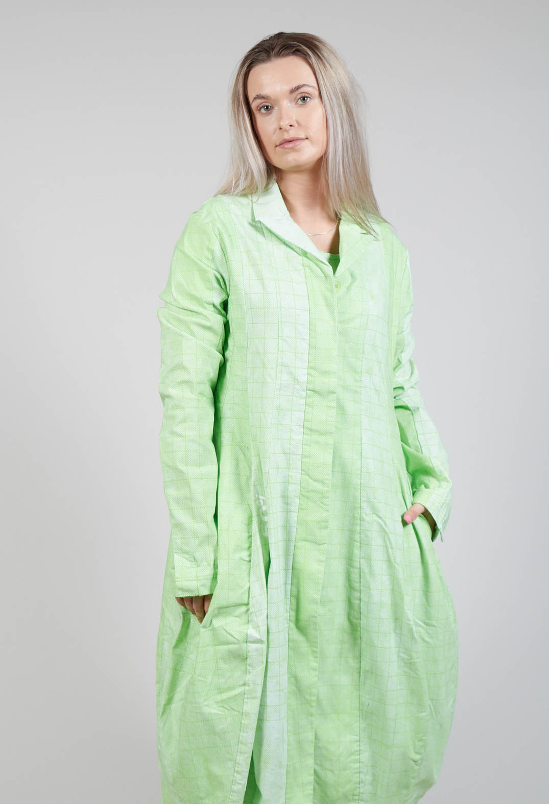 Lightweight Coat with Tulip Hem in Placed Lime Print