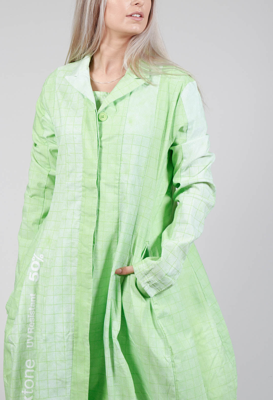 Lightweight Coat with Tulip Hem in Placed Lime Print