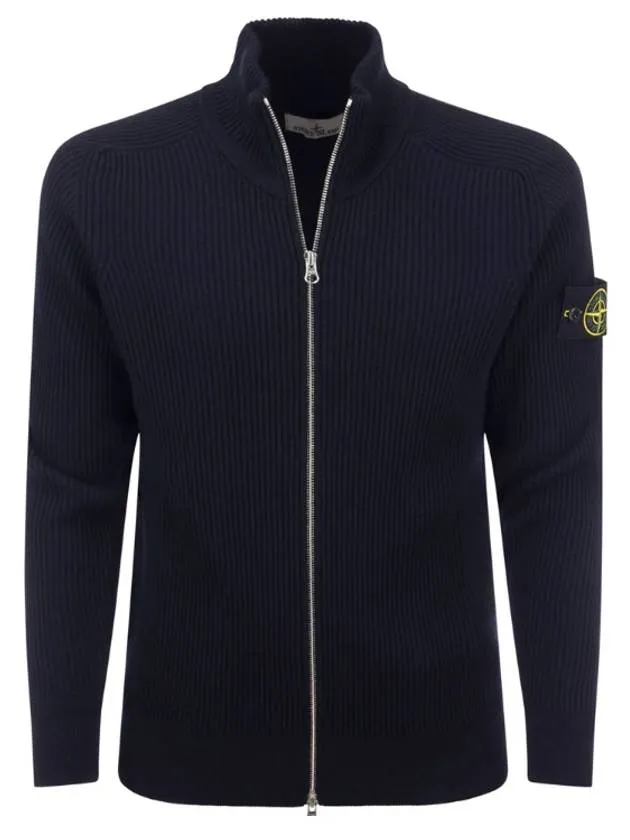 Logo Patch Wool Knit Zip up Jacket Navy