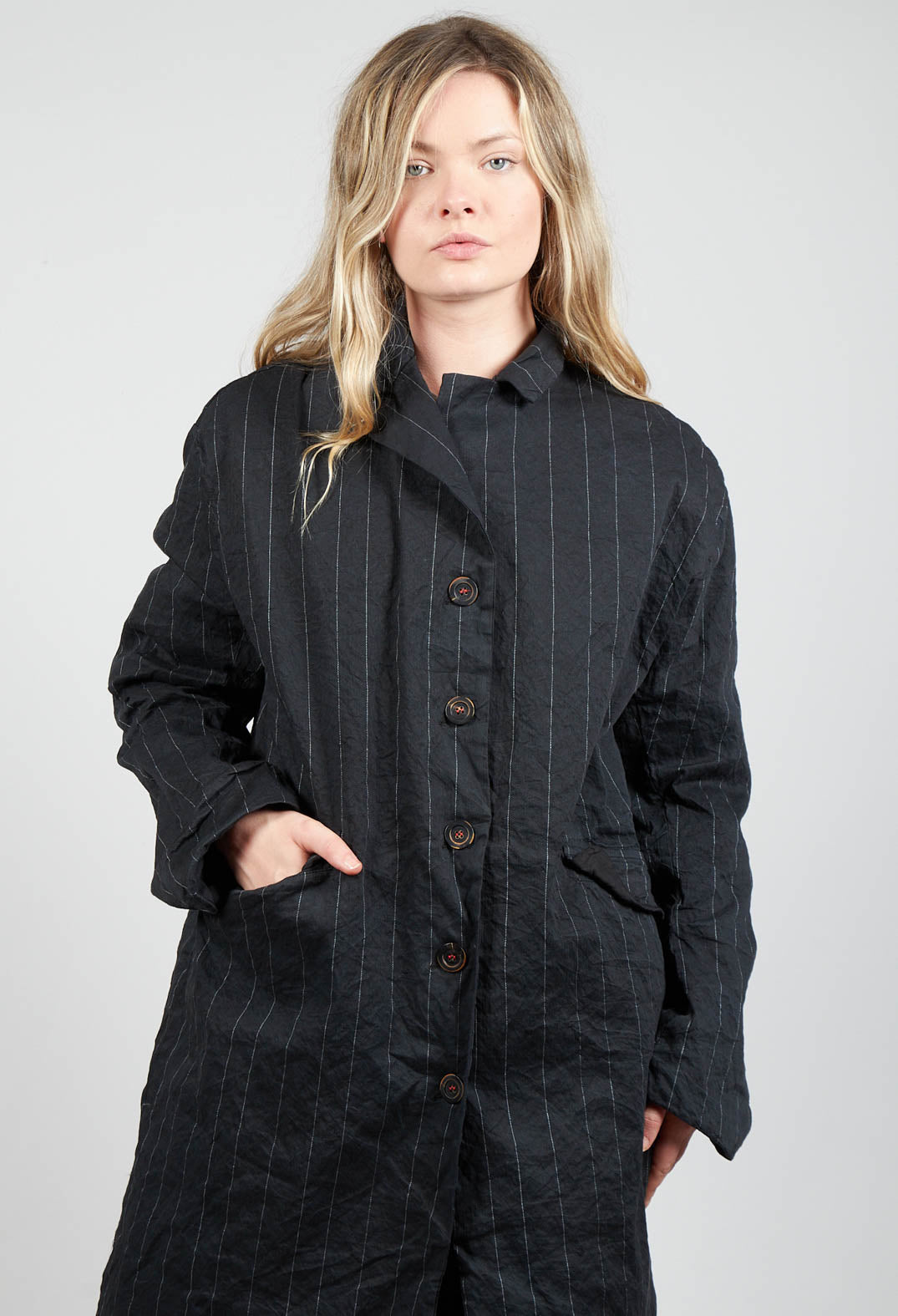 Marta Coat in Black Stripe