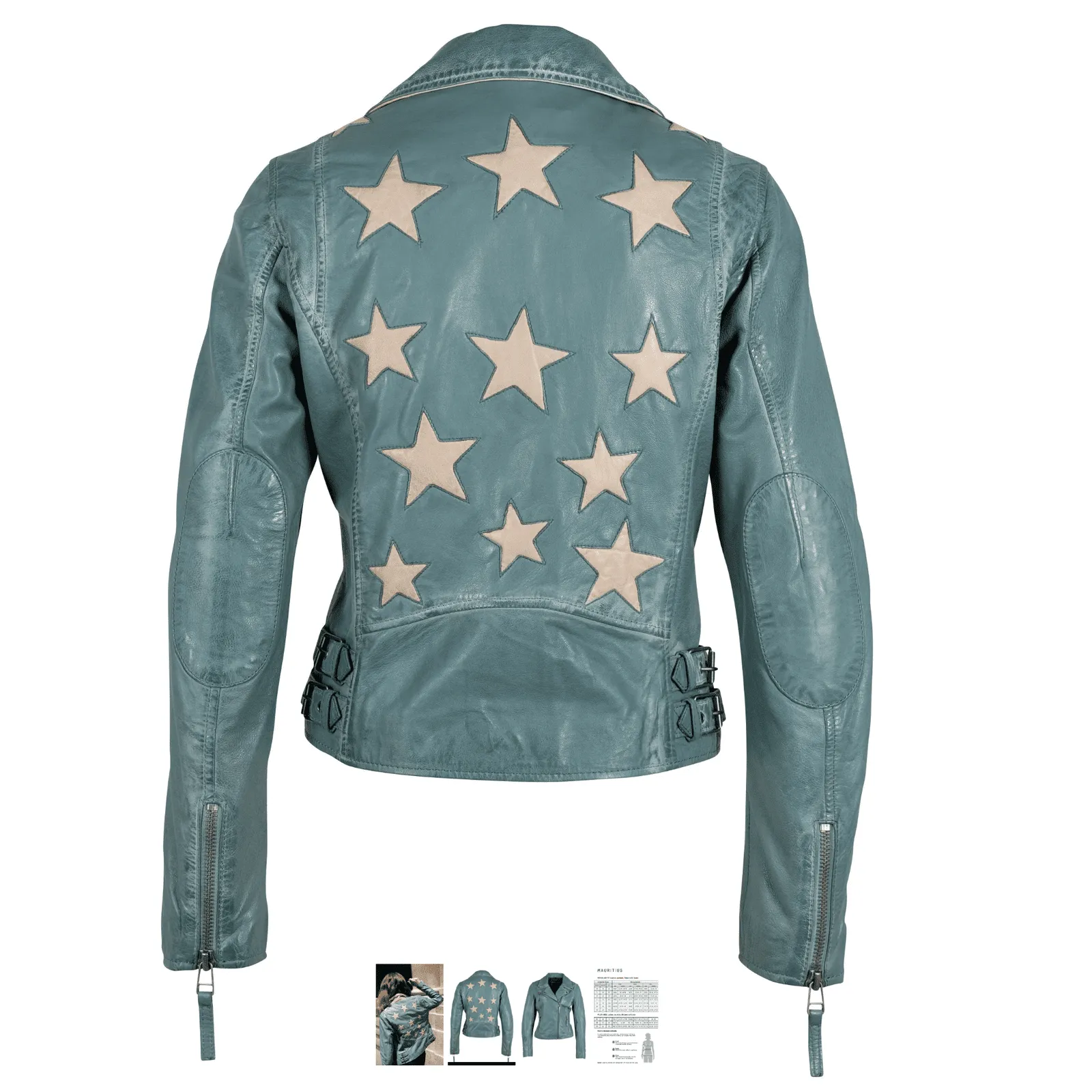 Mauritius Christy RF Star Detail Leather Jacket in  Sea Green