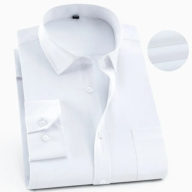 Men's Formal Single Patch Pocket Turn-down Collar Office Long Sleeve Shirt