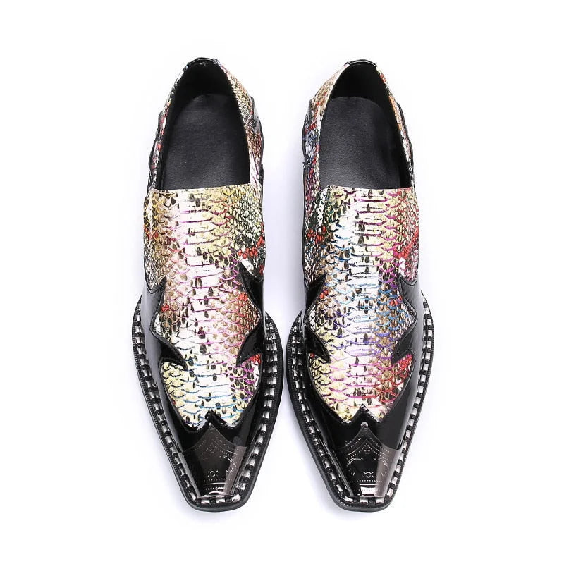 Men's Luxury Leather Pointed Metal Toe Dress Shoes for Party and Wedding