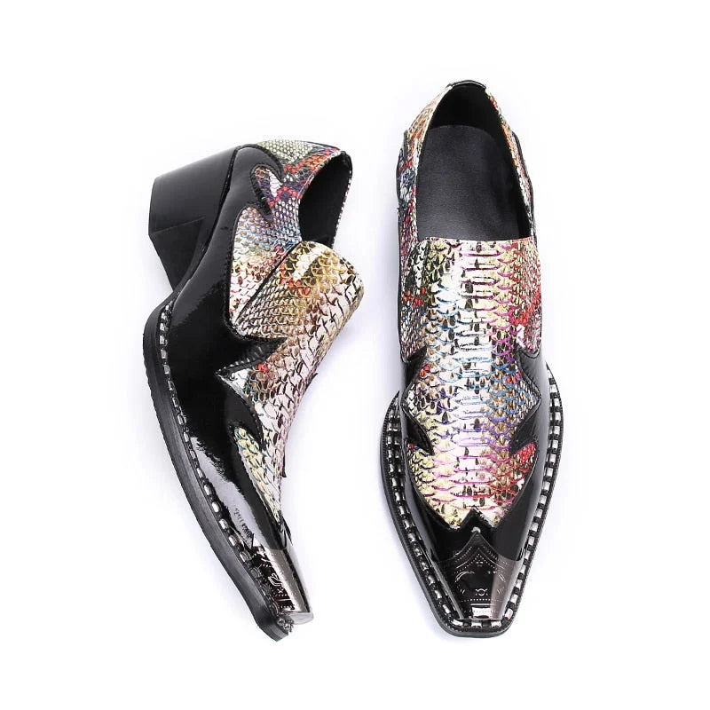 Men's Luxury Leather Pointed Metal Toe Dress Shoes for Party and Wedding