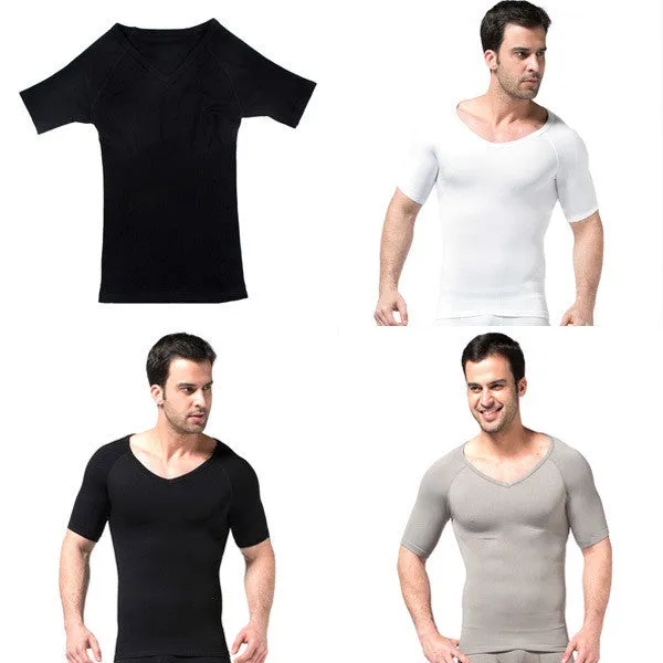 Mens Slimming V-neck T Shirt Waist Cincher Belly Fitness Body Shaper Underwear Shapewear Bodysuit  SM6