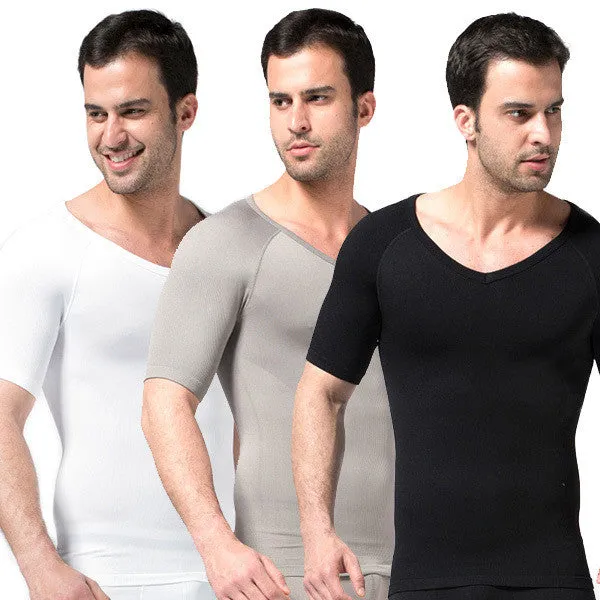 Mens Slimming V-neck T Shirt Waist Cincher Belly Fitness Body Shaper Underwear Shapewear Bodysuit  SM6