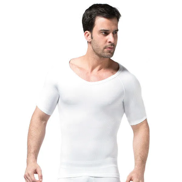 Mens Slimming V-neck T Shirt Waist Cincher Belly Fitness Body Shaper Underwear Shapewear Bodysuit  SM6