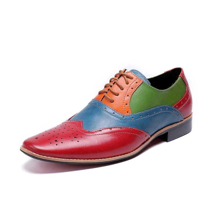 Men's Solid Genuine Leather Business Wedding Lace-up Oxford Shoes