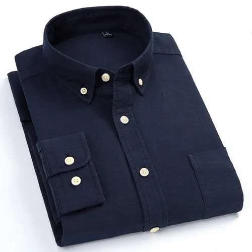 Men's Standard-fit Button-down Front Pocket Solid Cotton Full Sleeve Shirts