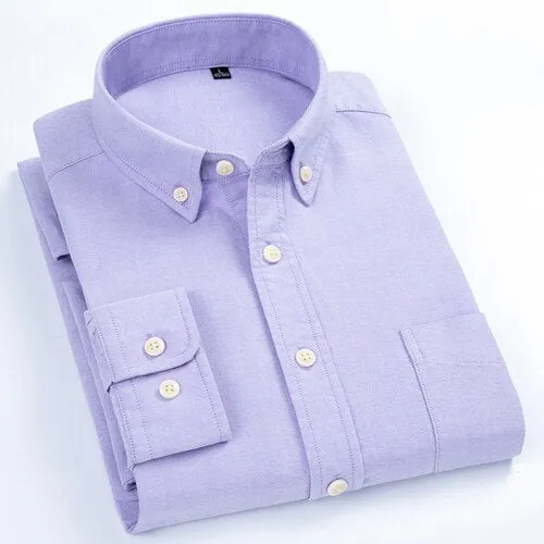 Men's Standard-fit Button-down Front Pocket Solid Cotton Full Sleeve Shirts