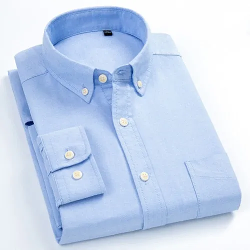 Men's Standard-fit Button-down Front Pocket Solid Cotton Full Sleeve Shirts