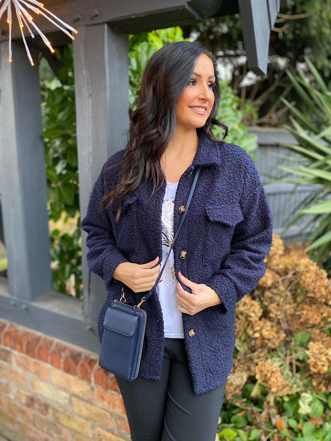 Navy Boucle Double Pocket Jacket Sadie