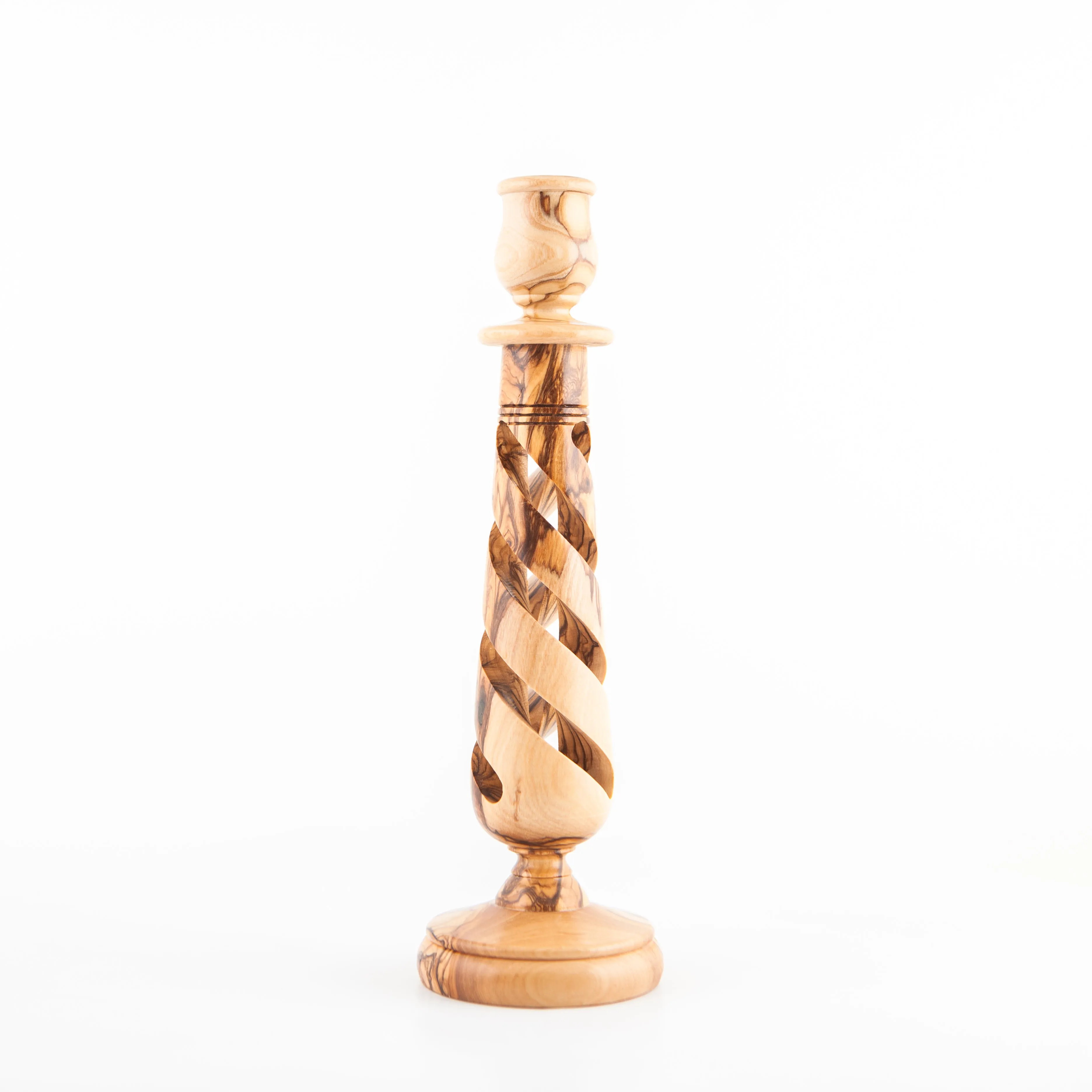 Olive Wood Candle Holder with Hollow Twist, 10 Tall