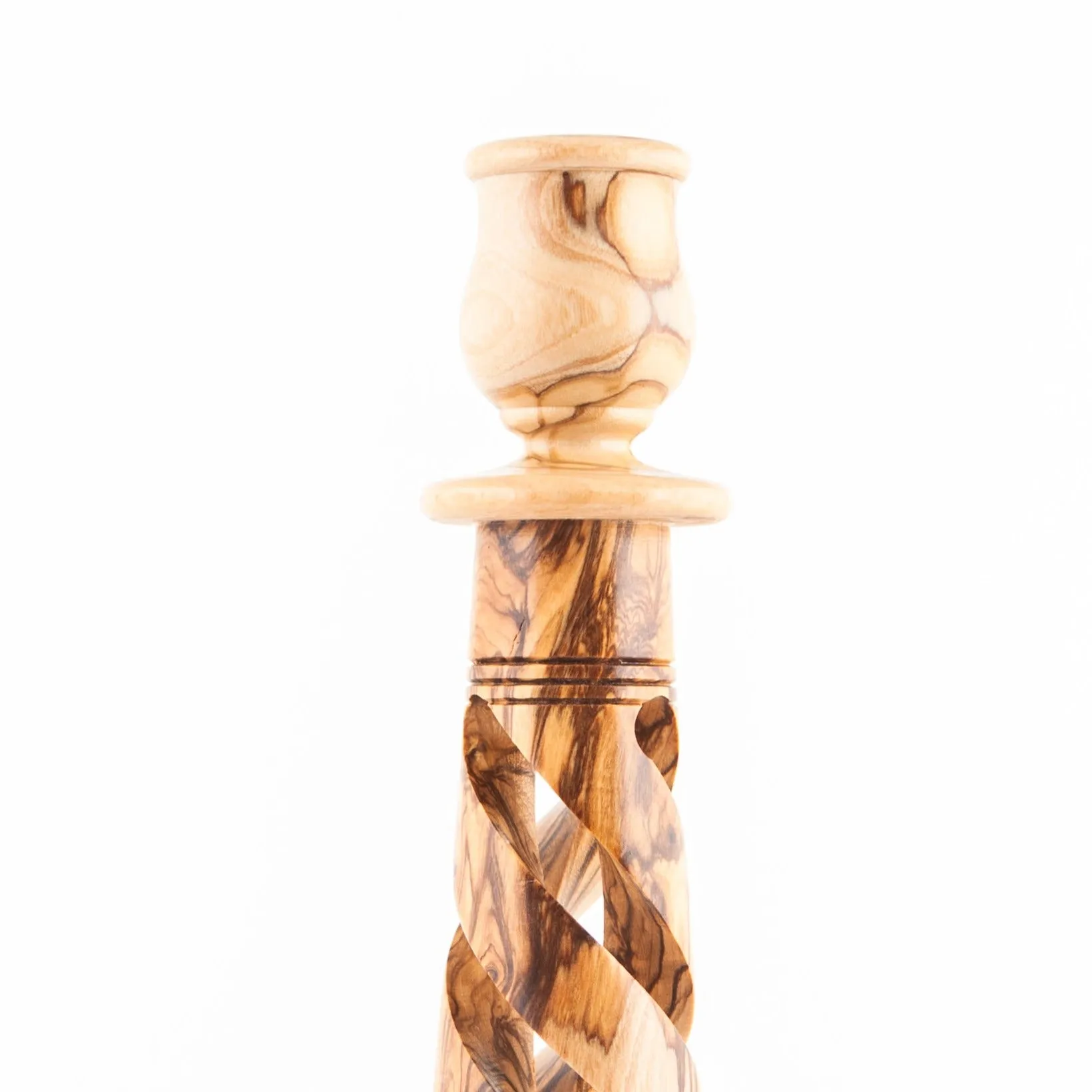 Olive Wood Candle Holder with Hollow Twist, 10 Tall