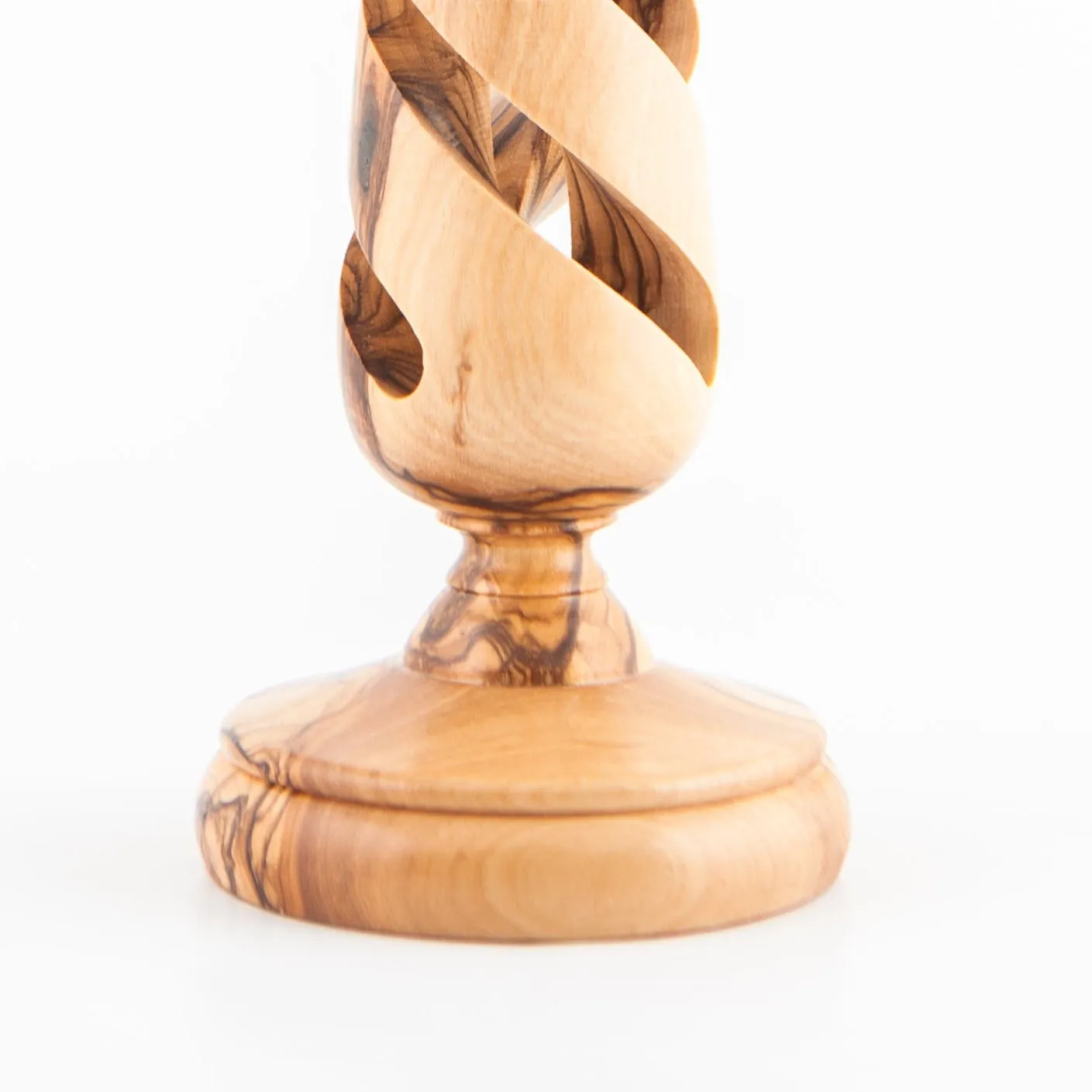 Olive Wood Candle Holder with Hollow Twist, 10 Tall