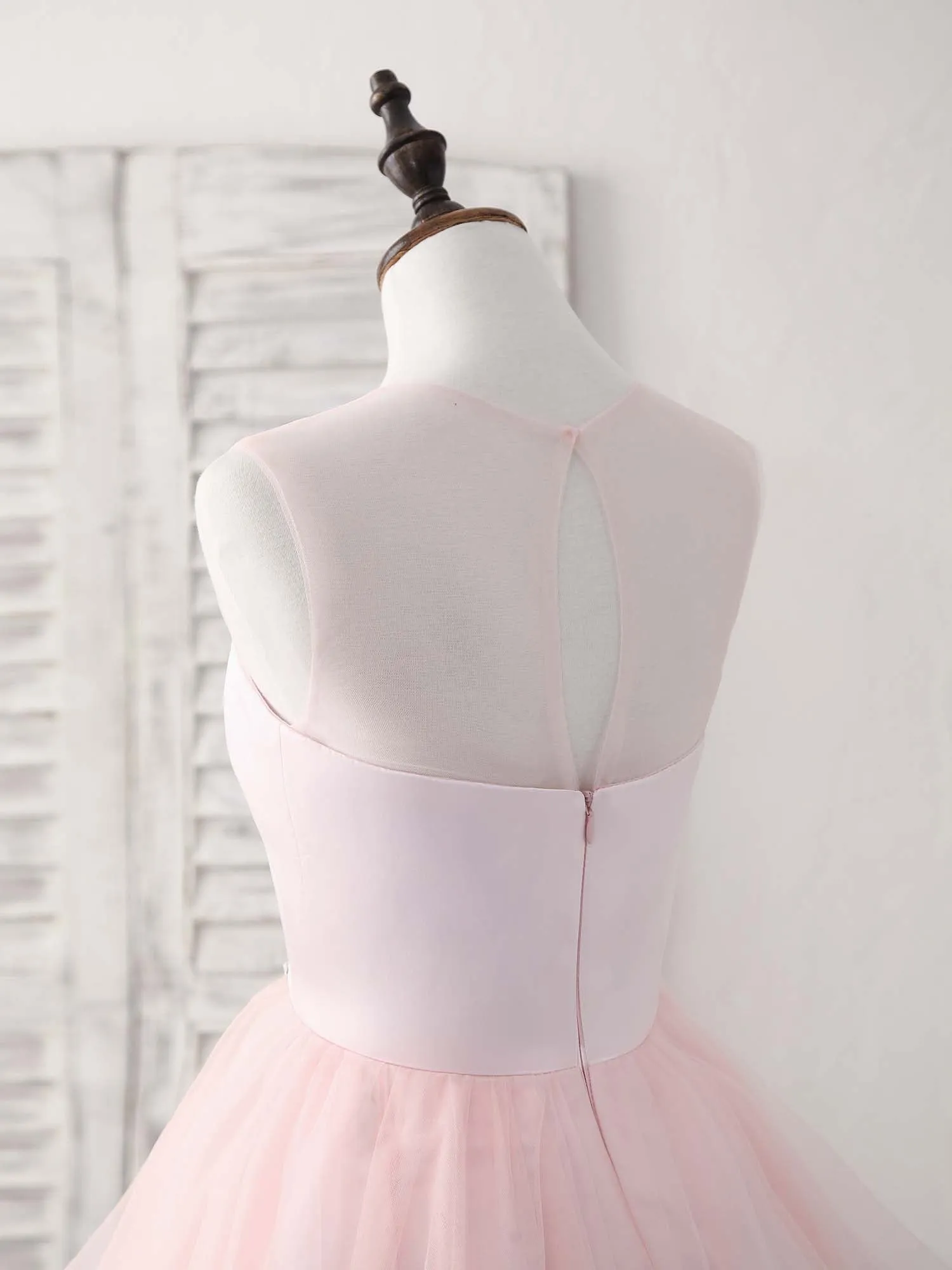 Pink Round Neck Tulle Pink Short Prom Dress Pink Homecoming Dress