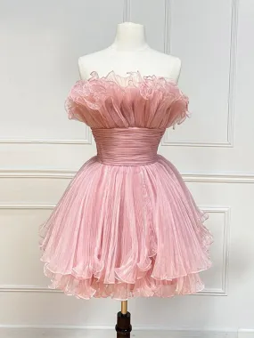 Pink Tulle Short Prom Dress, Pink Homecoming Dress