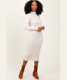 PinkBlush Beige Mock Neck Ribbed Sweater Dress