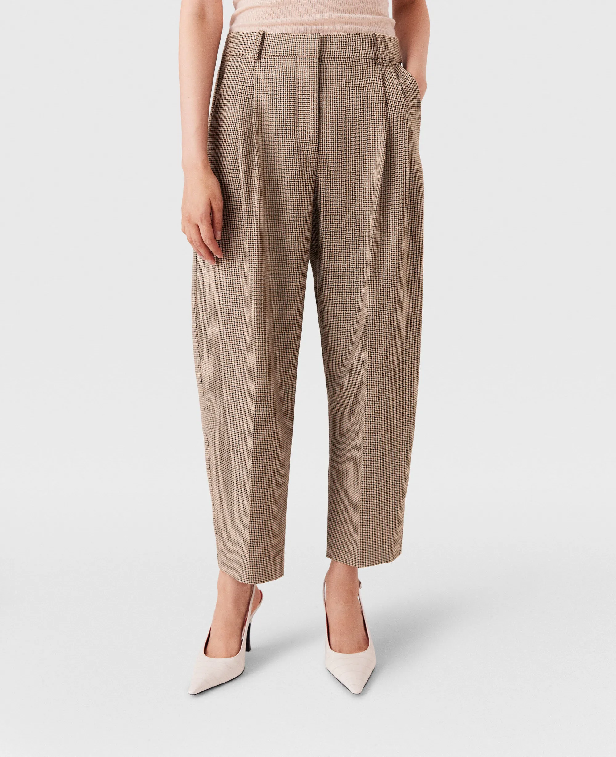 Pleated Houndstooth Wool Pants