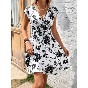 Printed Surplice Cap Sleeve Dress