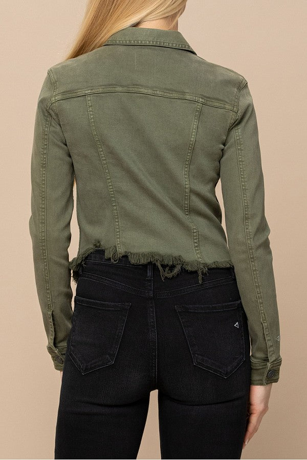 REBEL MILITARY OLIVE FRAYED JACKET