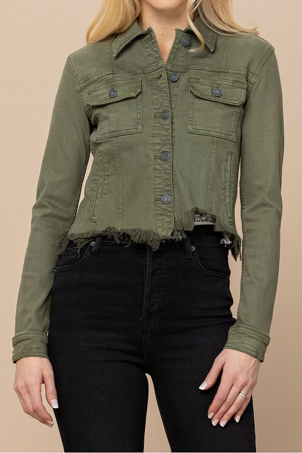 REBEL MILITARY OLIVE FRAYED JACKET