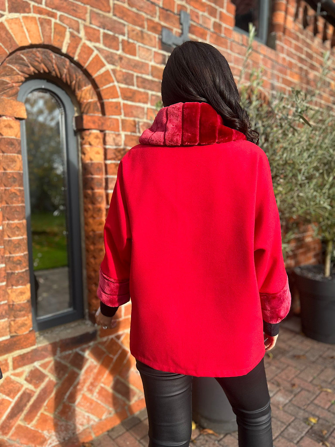 Red Faux Fur Trim Coat Devon