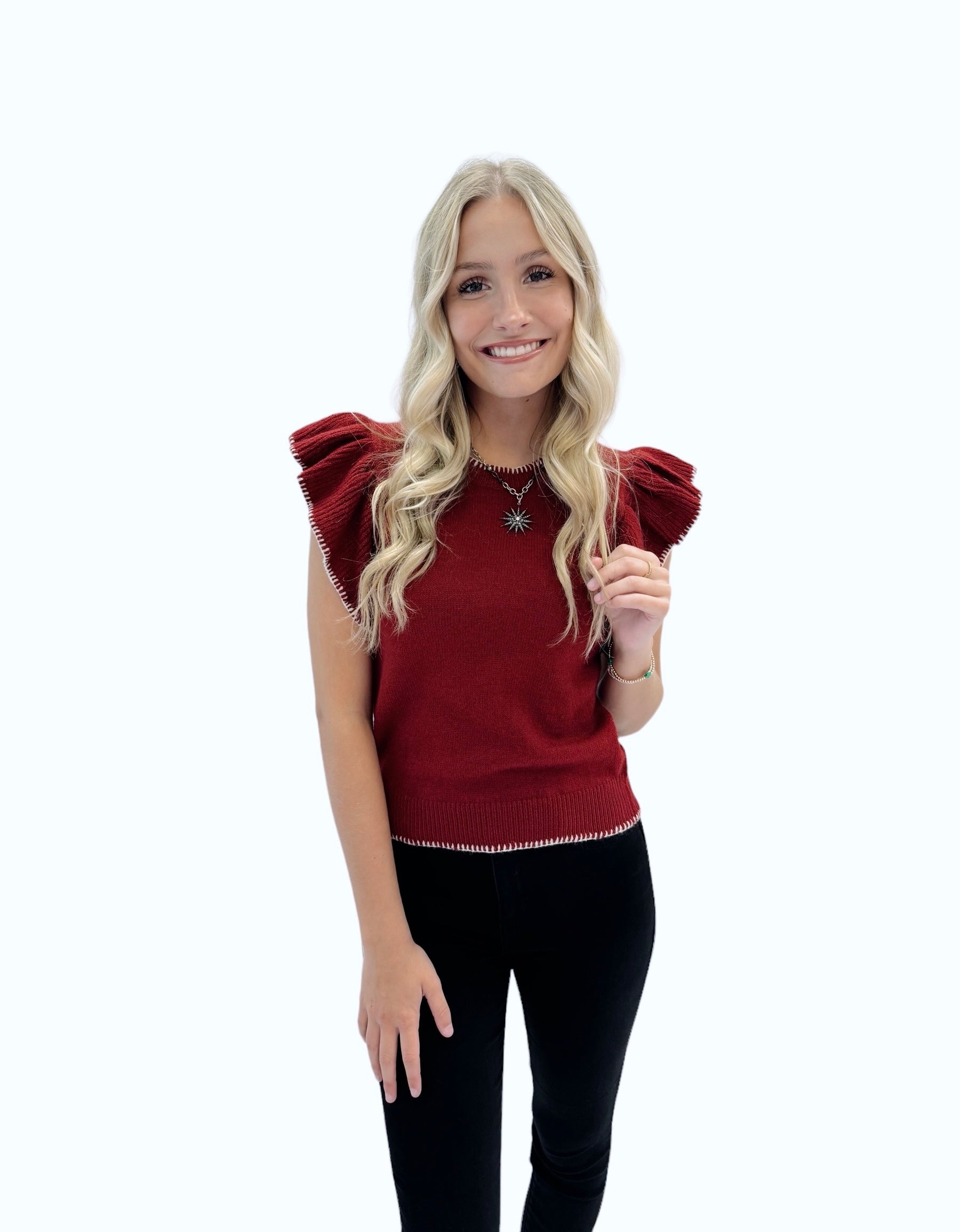 Samantha Ruffle Sleeve Sweater Top